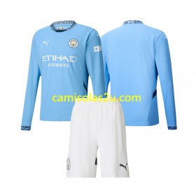 Camisolas de futebol Manchester City Criança Equipamento Principal 2024/25 Manga Comprida